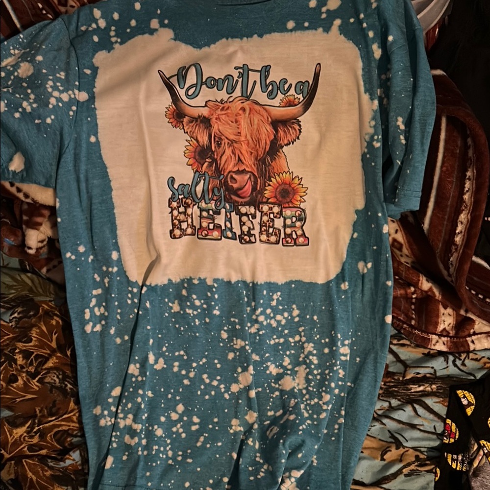 Blue Graphic T-Shirt with Cow Print